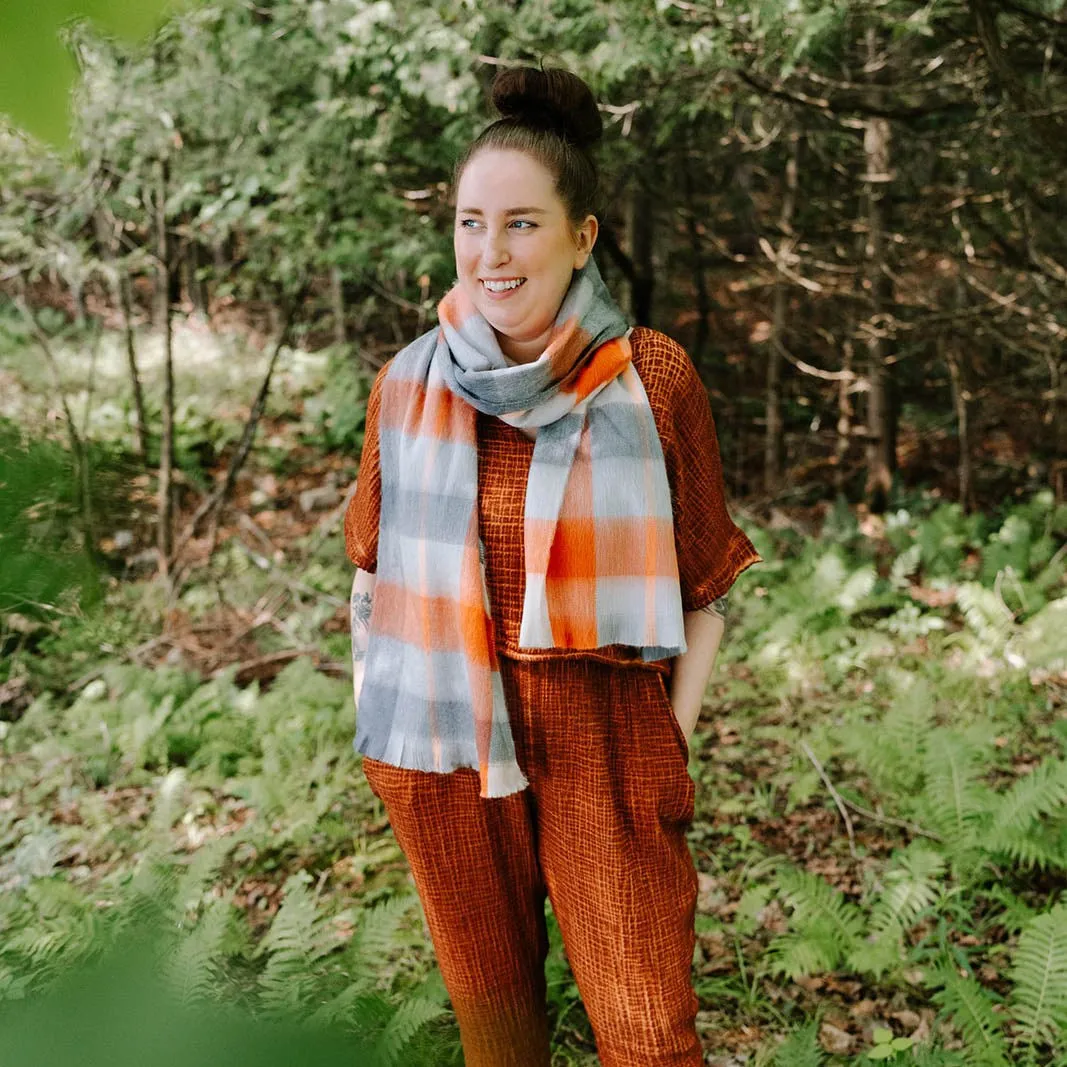 Alpaca Blend Scarf in Sienna/Grey Check