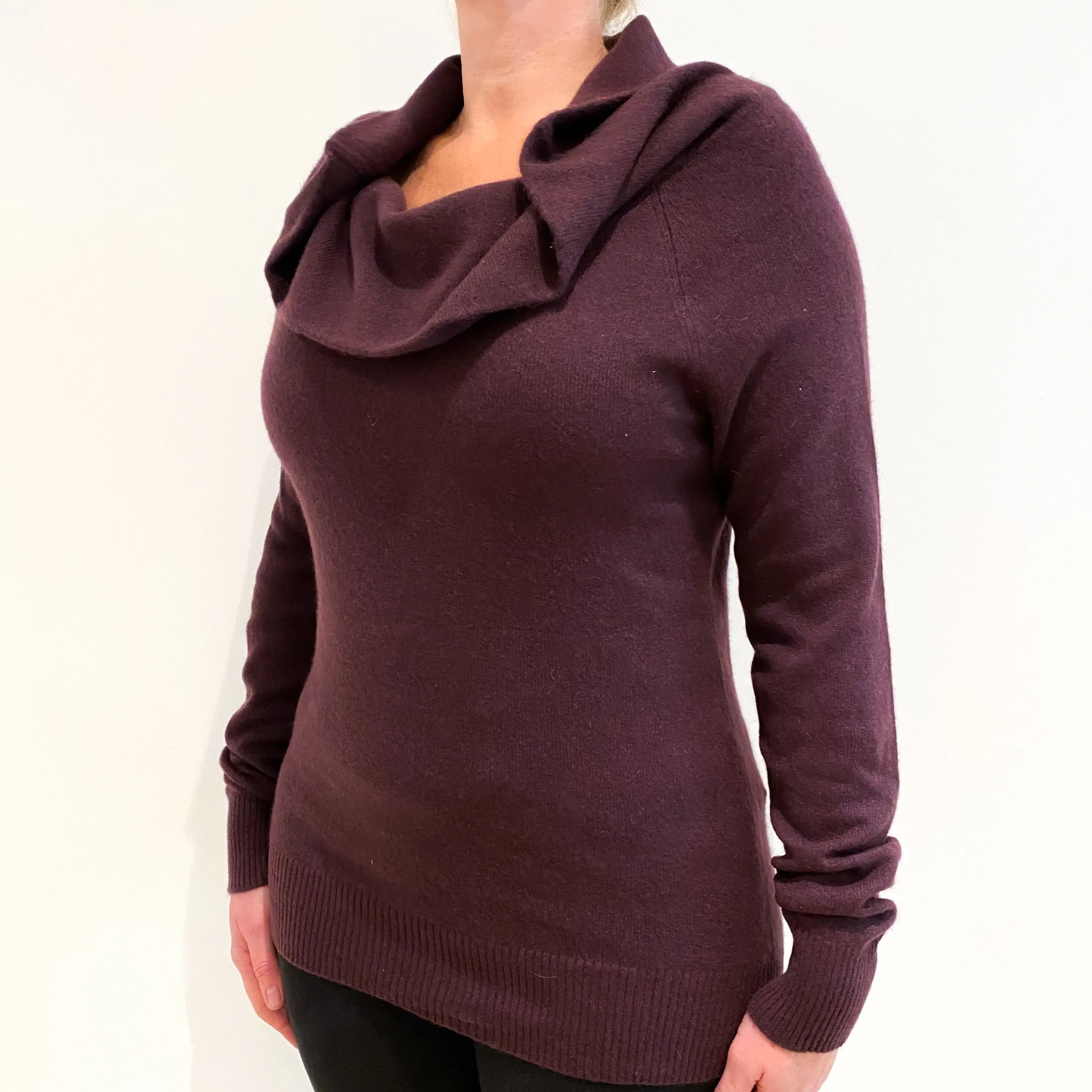 Aubergine Purple Cashmere Cowl Neck Jumper
