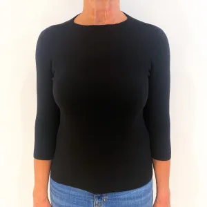 Black 3/4 Sleeved Cashmere Crew Neck Jumper Medium