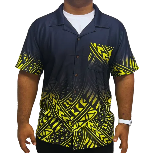 Black & Yellow Short Sleeve Samoan Design Shirt
