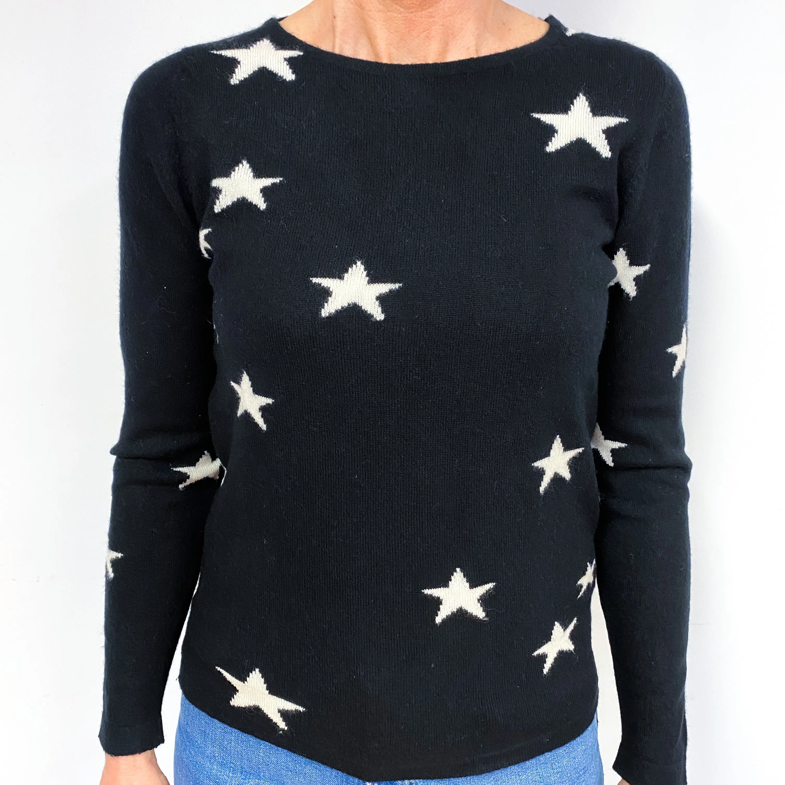 Black And White Cashmere Crew Neck Jumper Medium