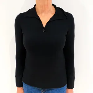 Black Cashmere Button V-Neck Jumper Medium