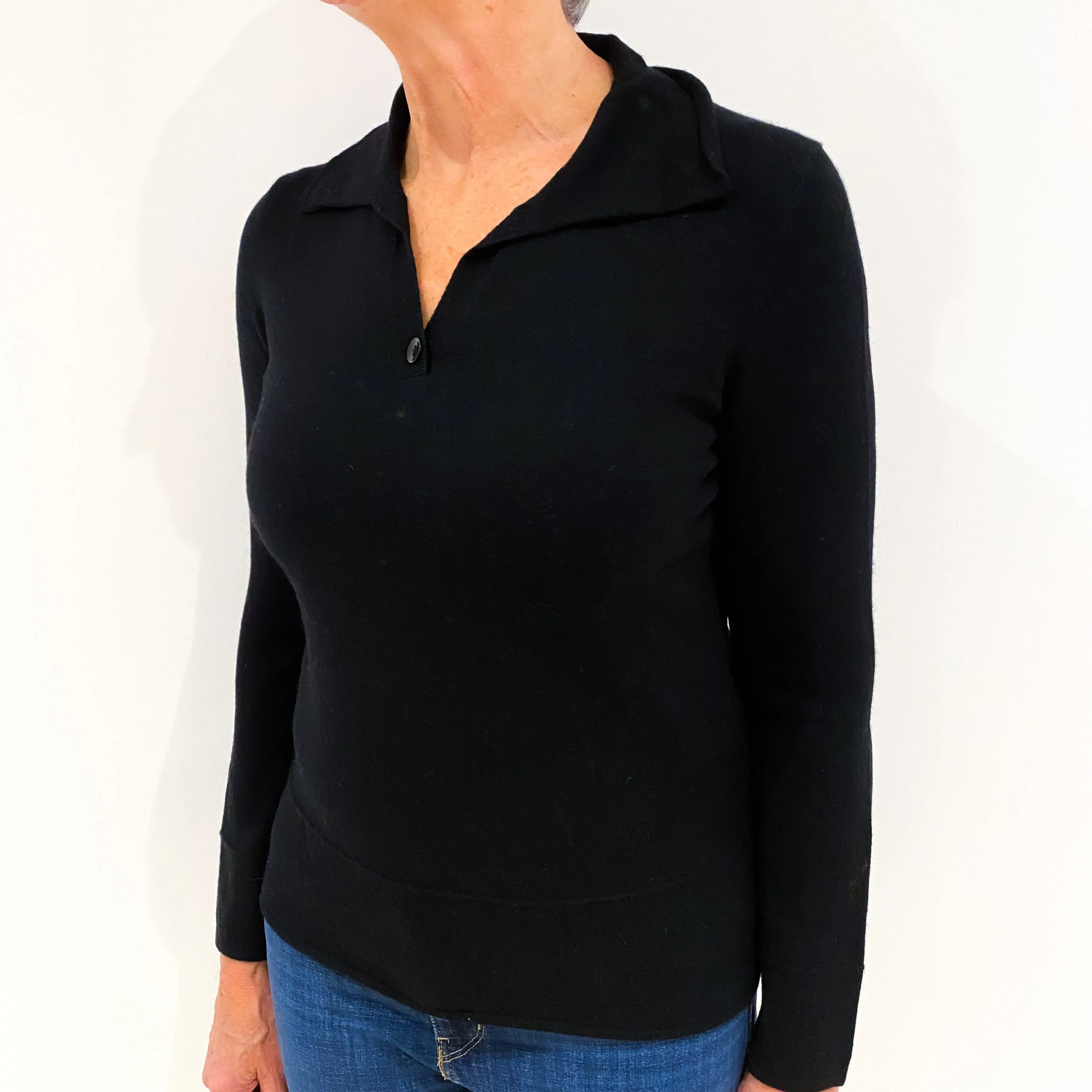 Black Cashmere Button V-Neck Jumper Medium