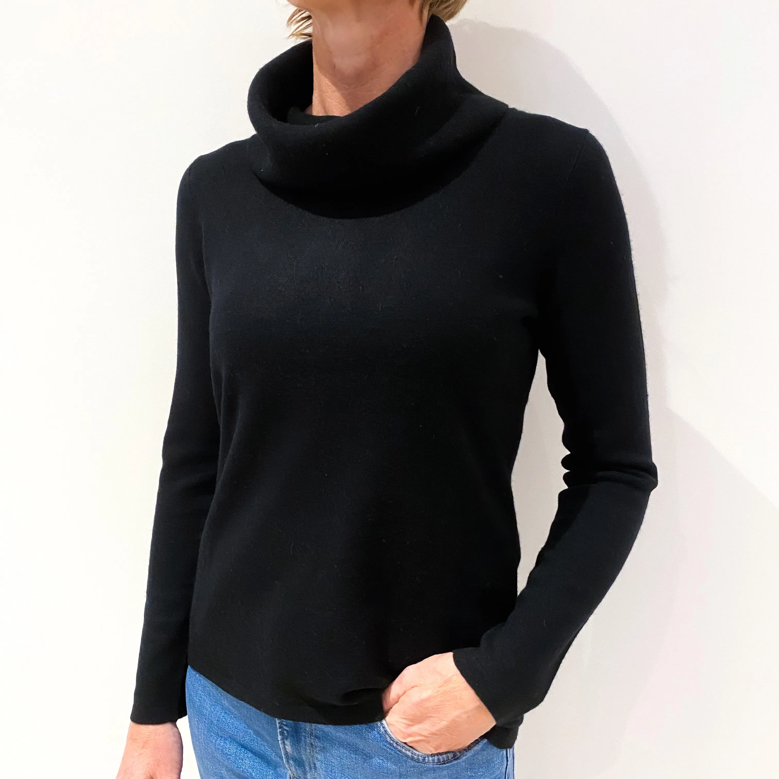Black Cashmere Polo Neck Jumper Smal