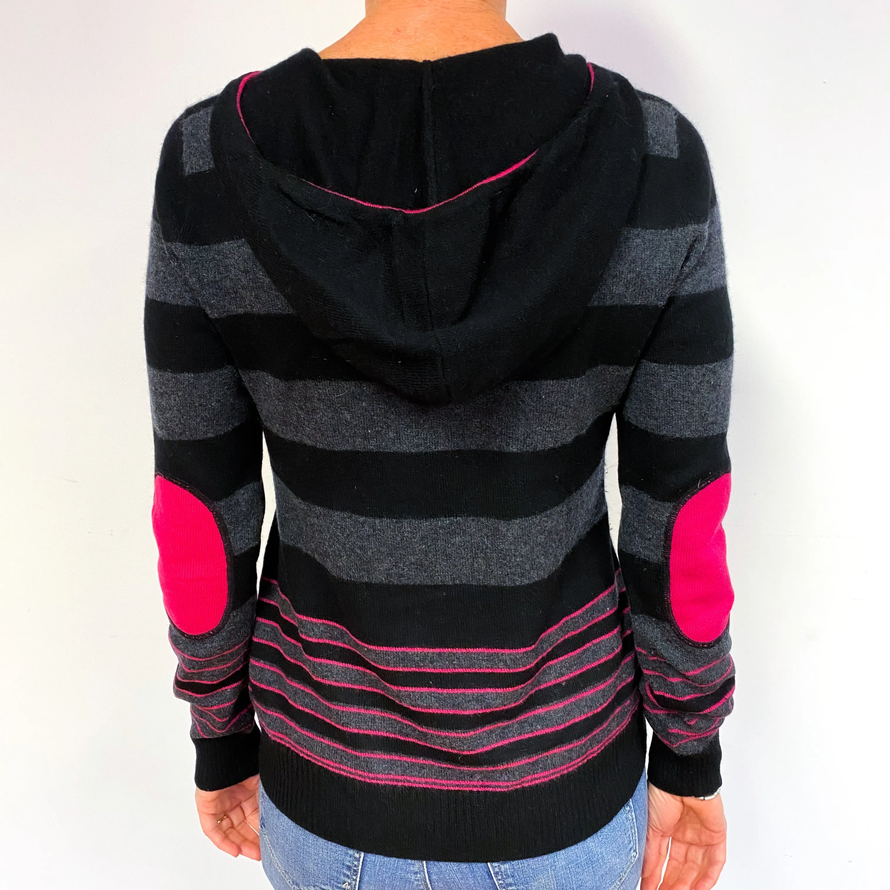 Black Grey Pink Stripe Cashmere Zip Up Hoodie Medium