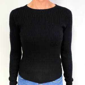 Black Skinny Rib Cashmere Crew Neck Jumper Medium