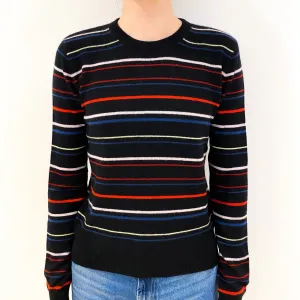 Black Striped Cashmere Crew Neck Jumper Extra Small