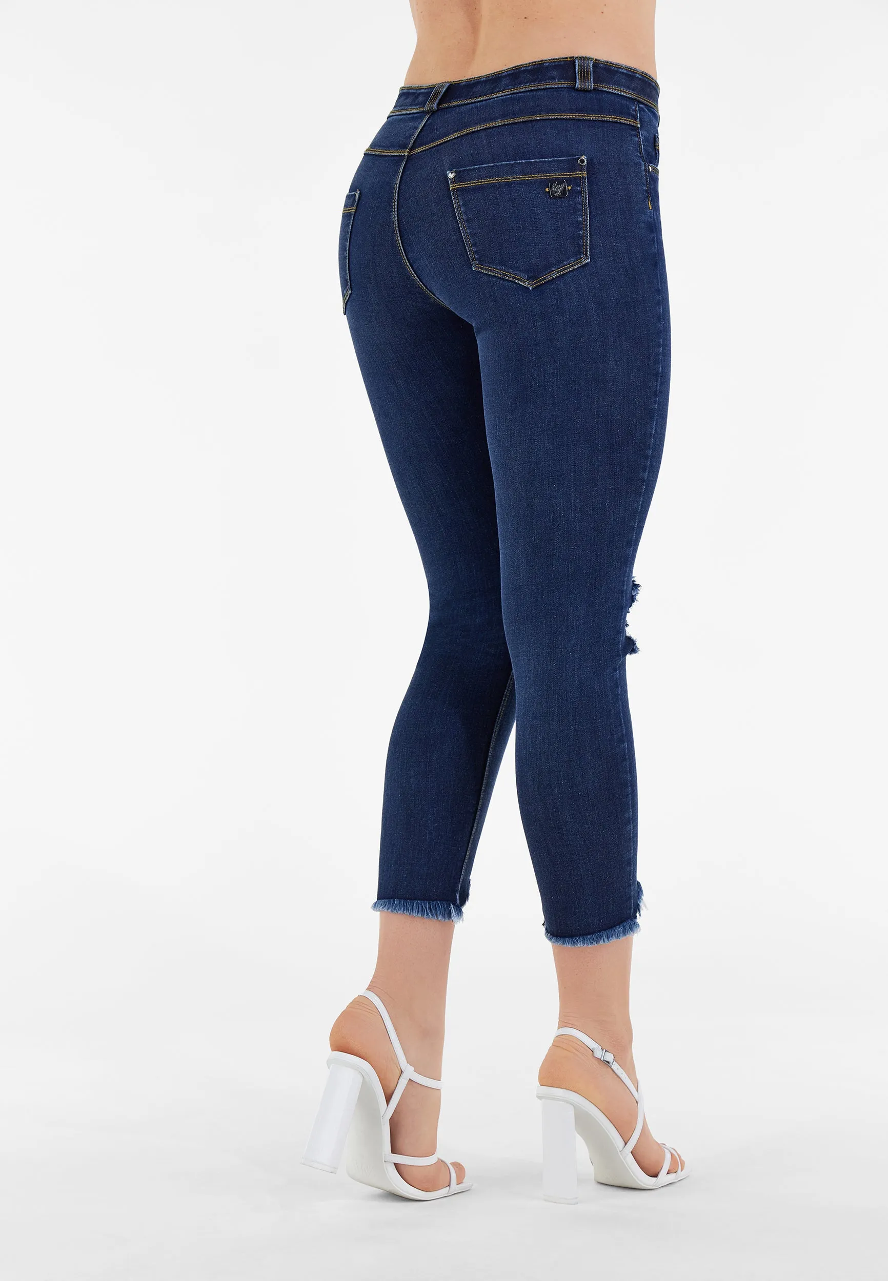 (BLACK5RS203-J0Y) Freddy Black 7/8 Skinny Jeans, Ripped At The Knees