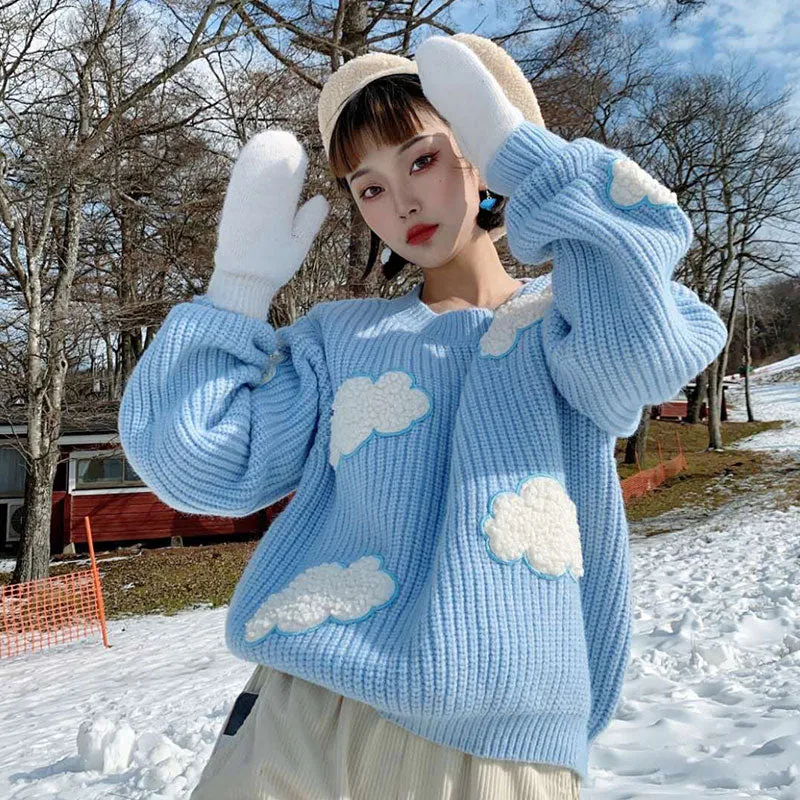 Blue Cloud Print Sweater