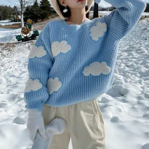 Blue Cloud Print Sweater