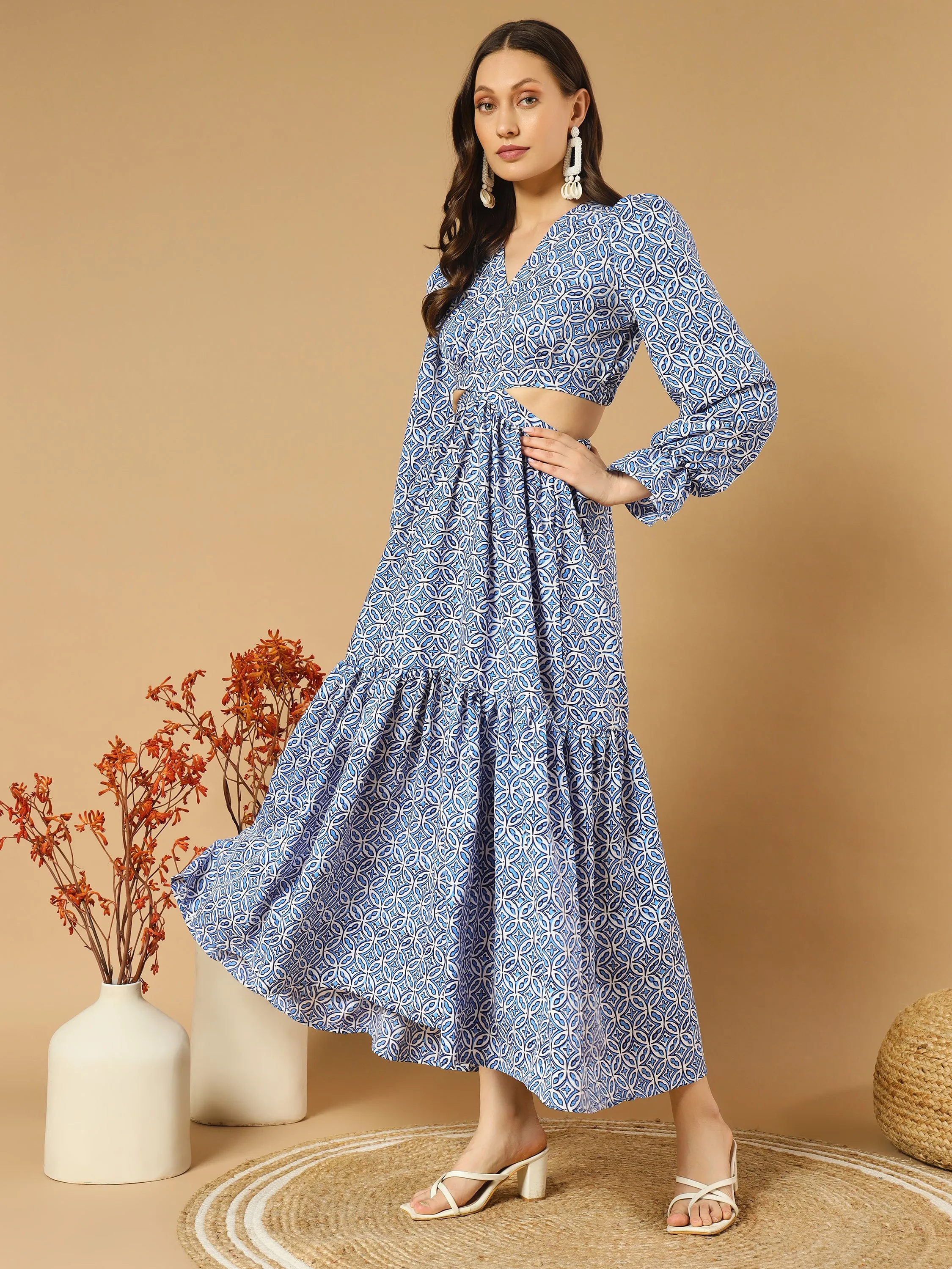 Blue Elegance Floral Maxi Dress