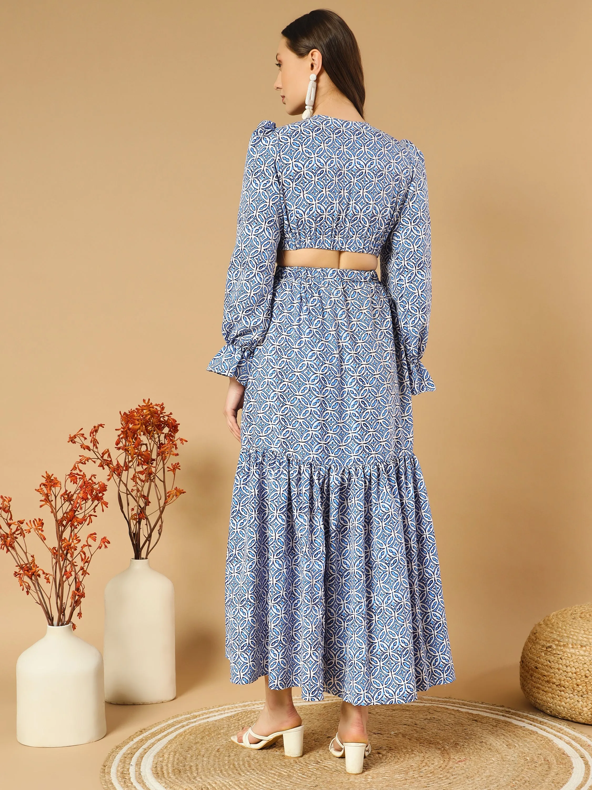 Blue Elegance Floral Maxi Dress