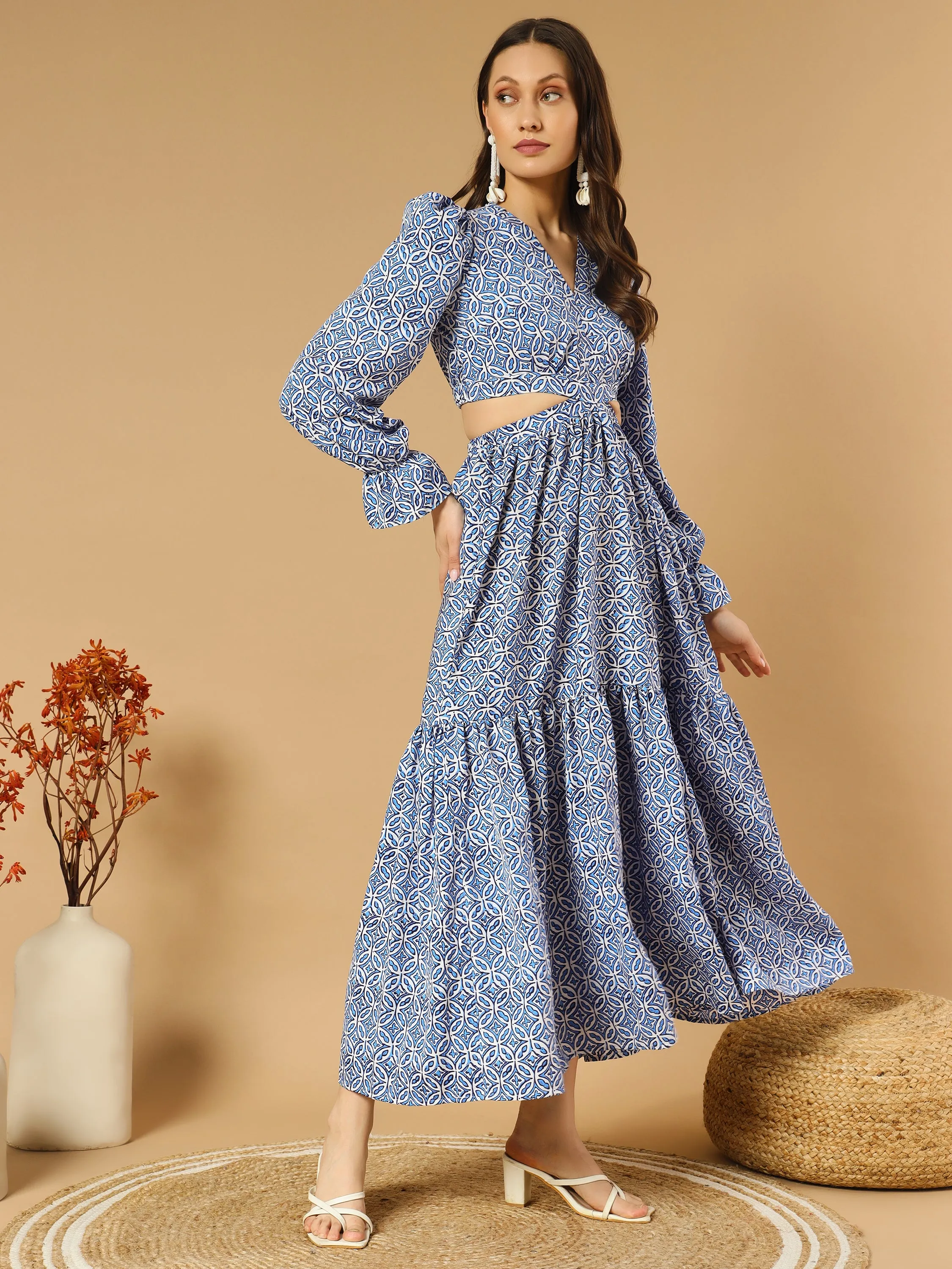 Blue Elegance Floral Maxi Dress