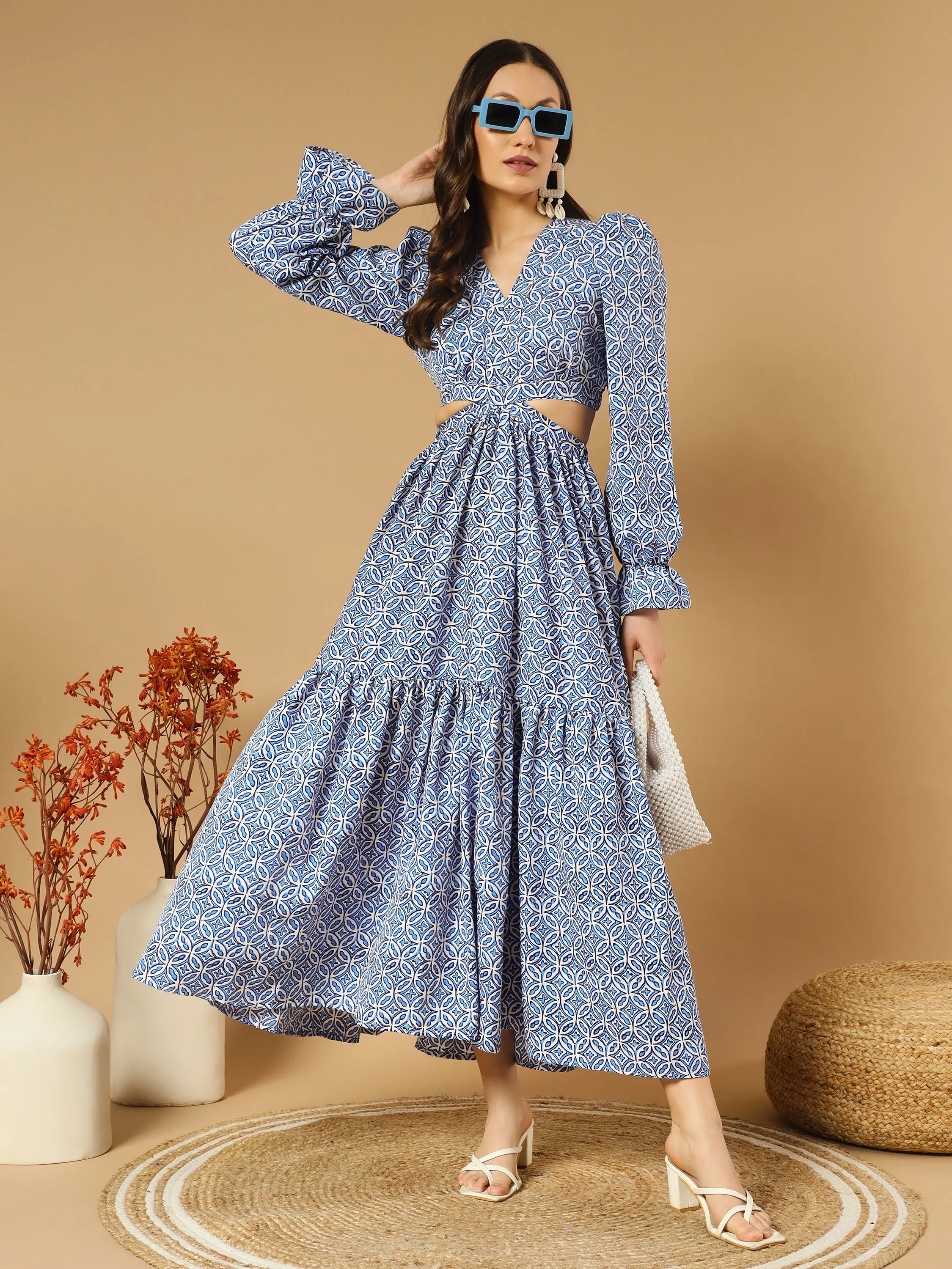 Blue Elegance Floral Maxi Dress