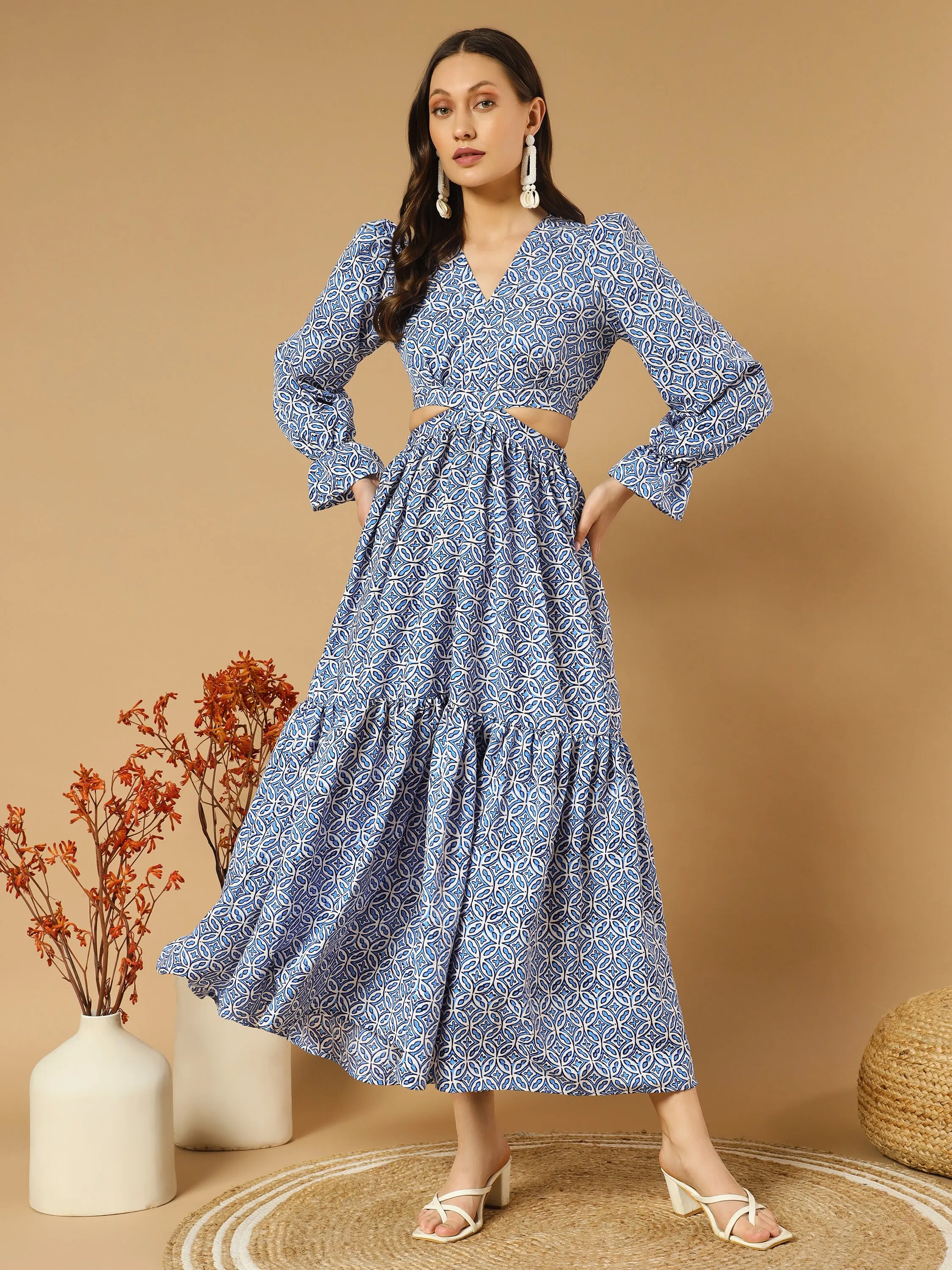 Blue Elegance Floral Maxi Dress