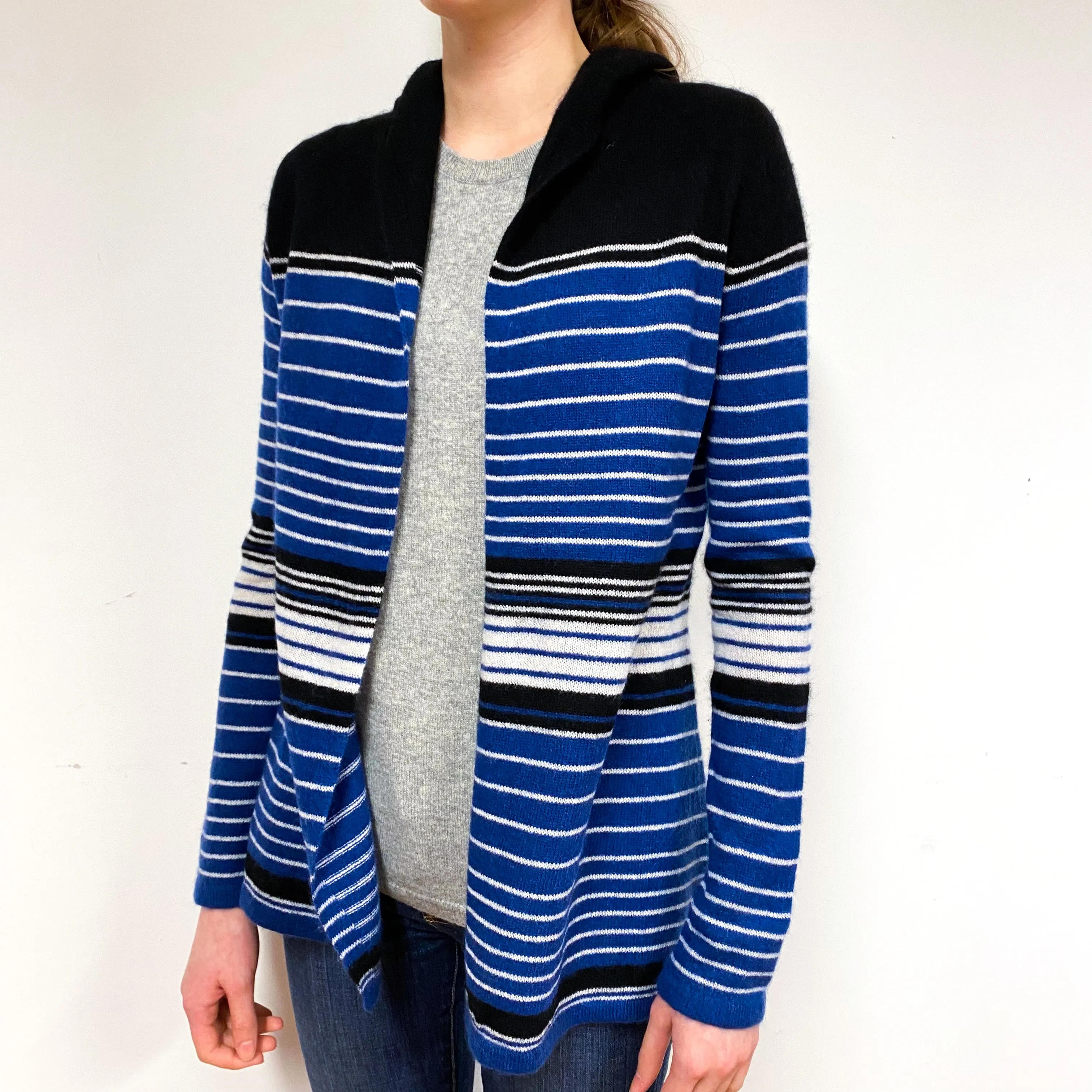 Blue Striped Cashmere Edge to Edge Cardigan Extra Small