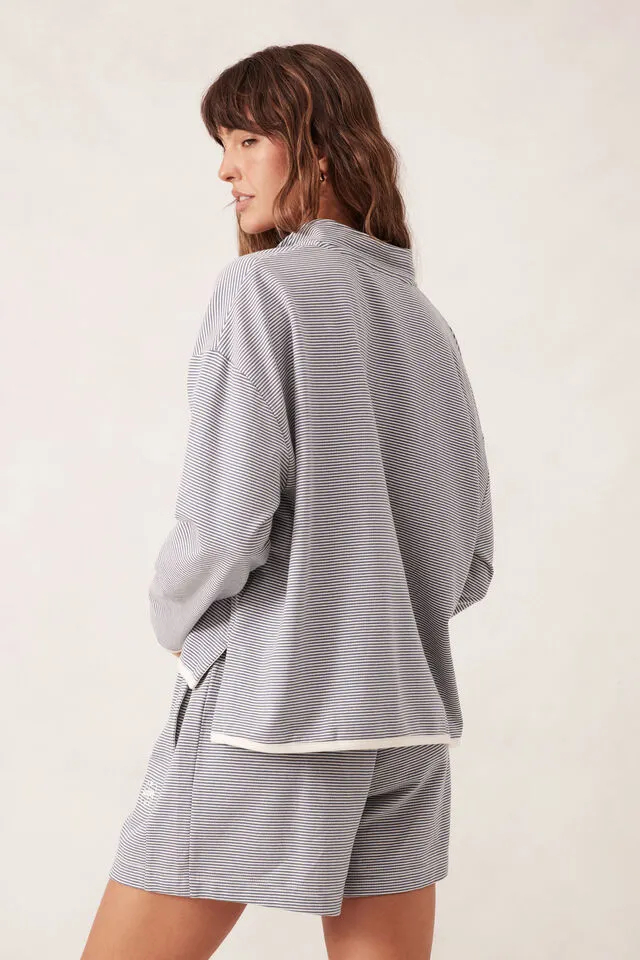 Boxy Zip Sweat - Moonlight Stripe