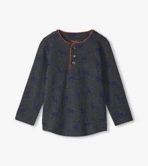 Boys Blue Elks Long Sleeve Henley T-Shirt