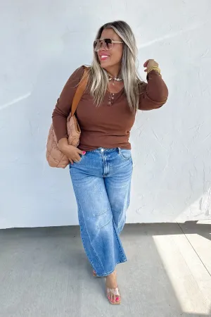 Brooklyn Snap Henley Top - Chocolate