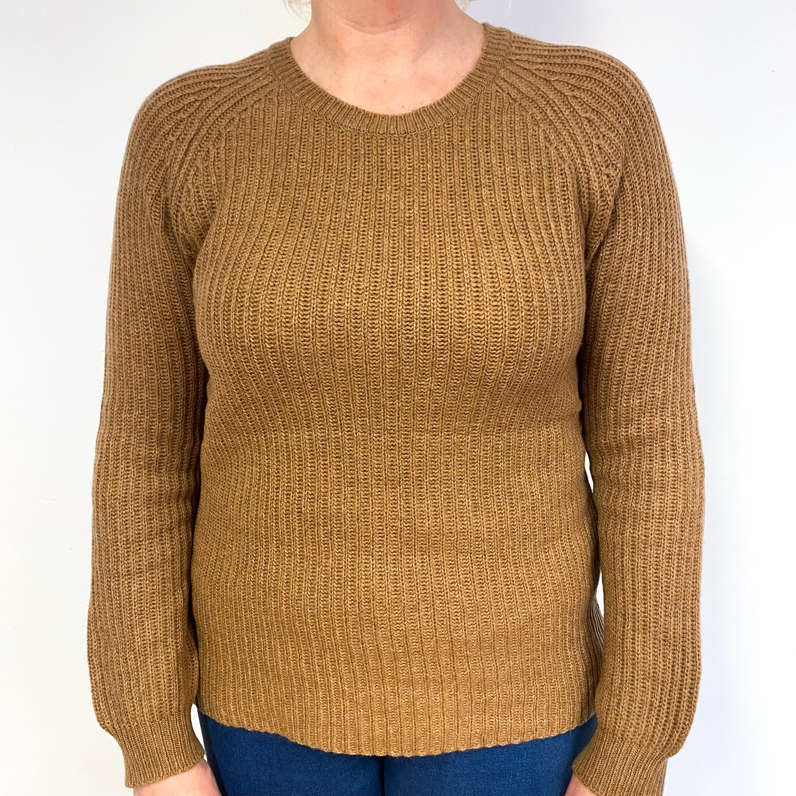 Brora Butterscotch Brown Chunky Cashmere Crew Neck Jumper Large
