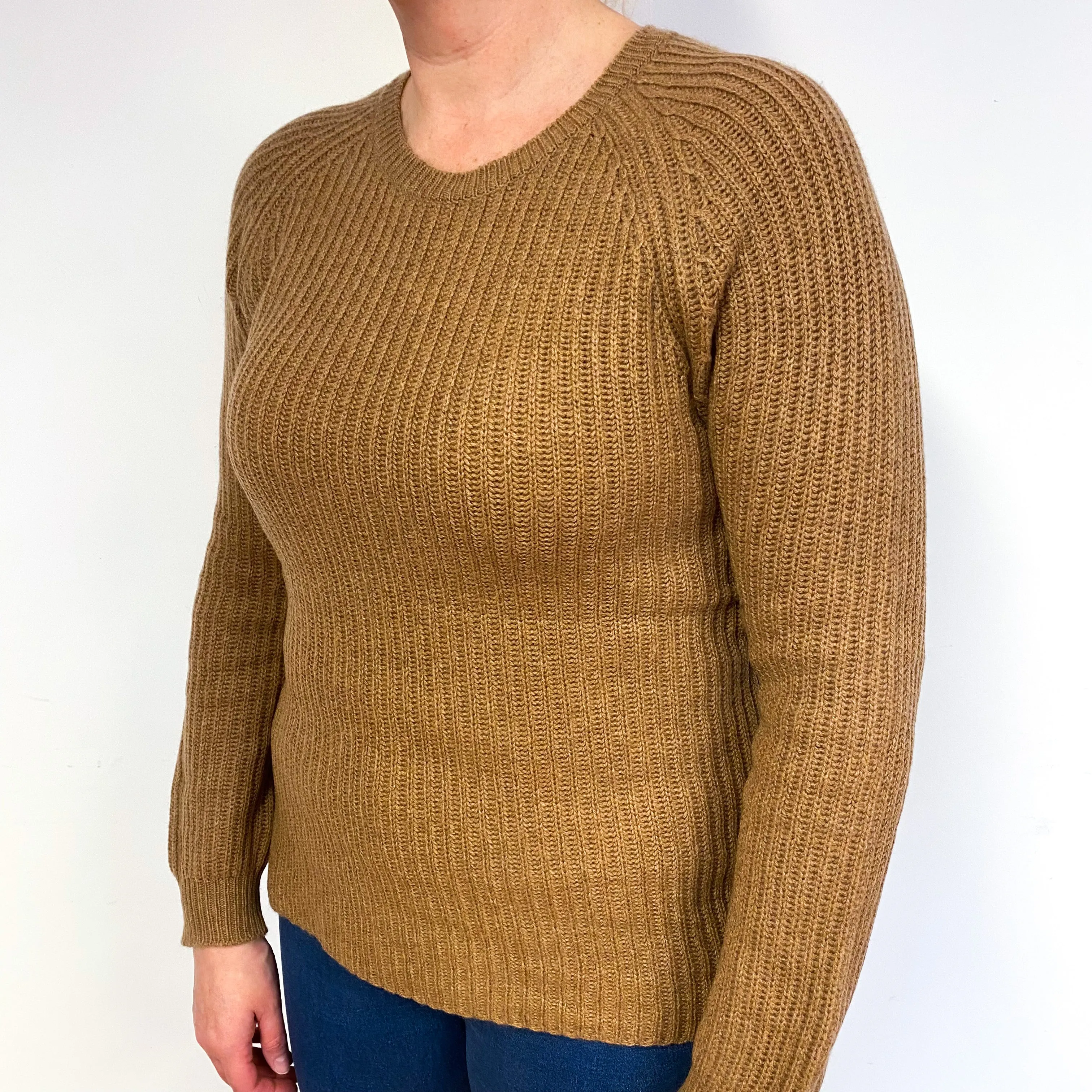 Brora Butterscotch Brown Chunky Cashmere Crew Neck Jumper Large