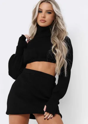 Brylee Black Cropped Knitted Jumper Co-ord