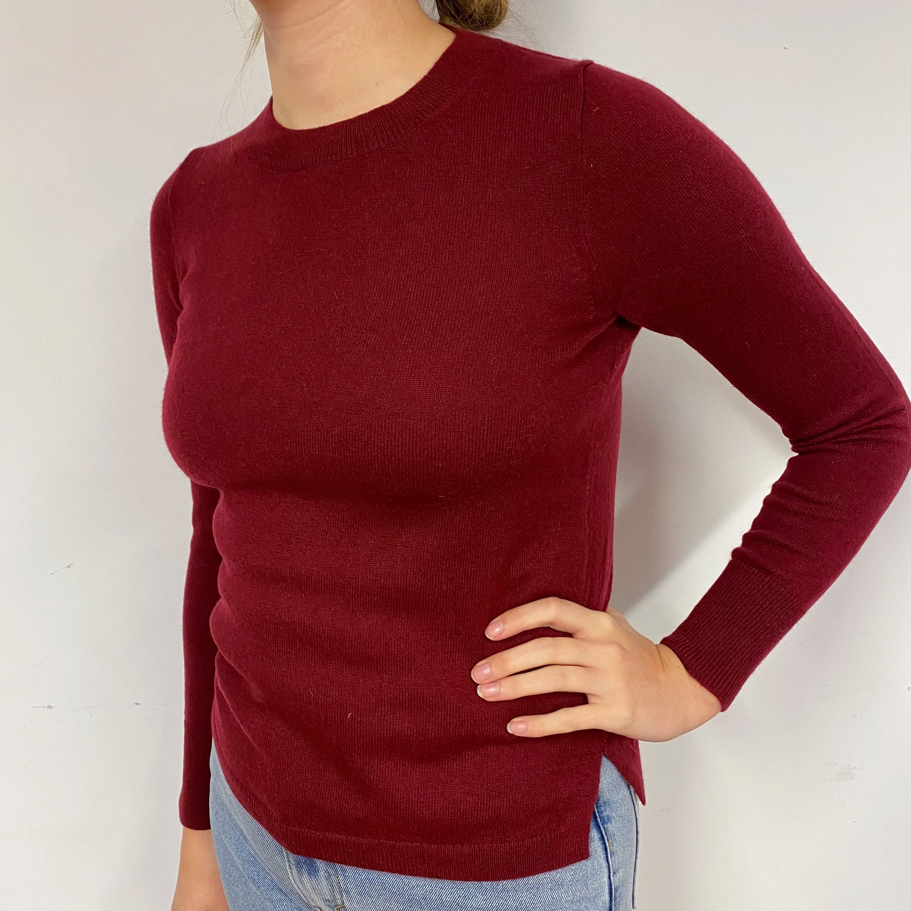 Burgundy Red Cashmere Crew Neck Jumper Small