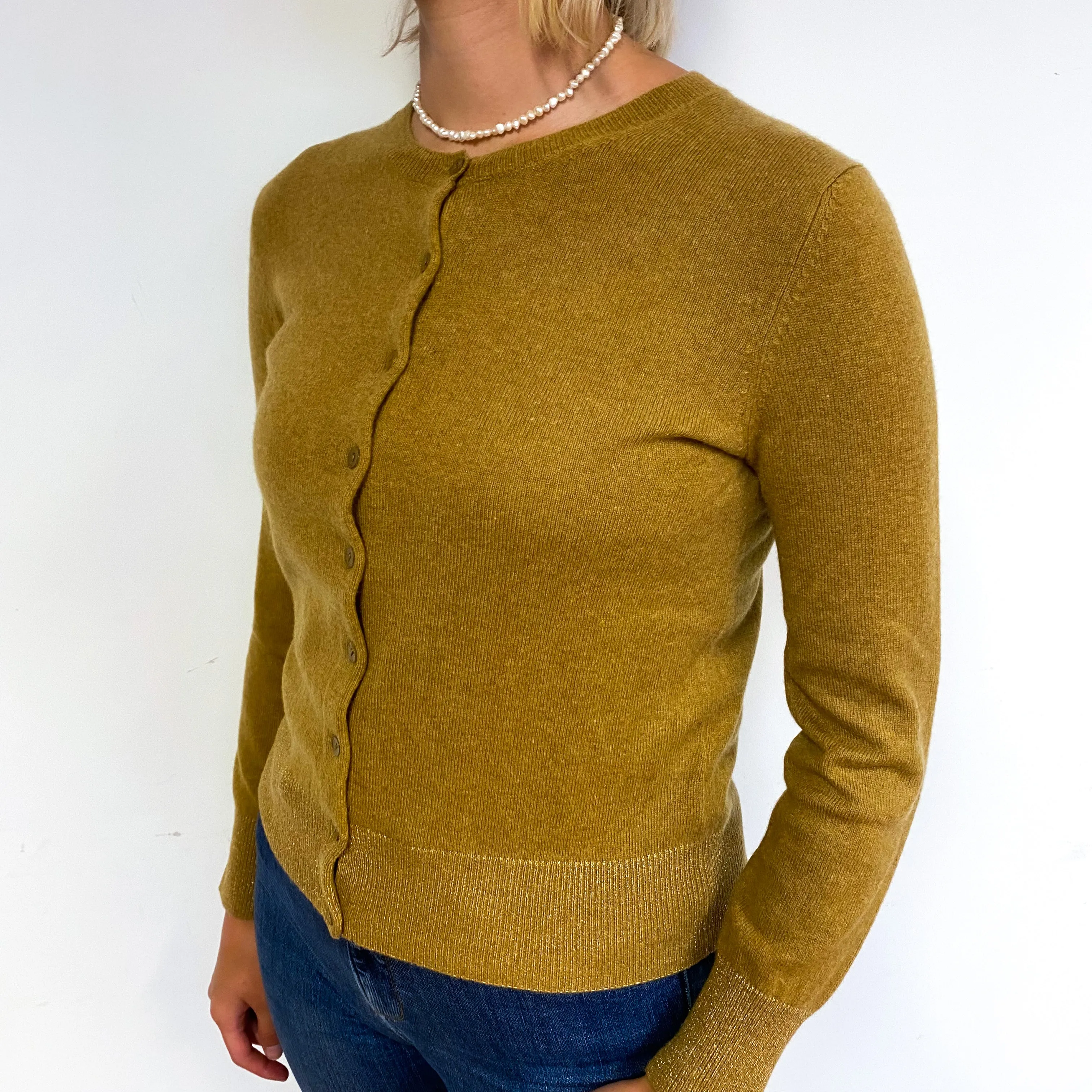 Butterscotch Brown Cashmere Crew Neck Cardigan Small