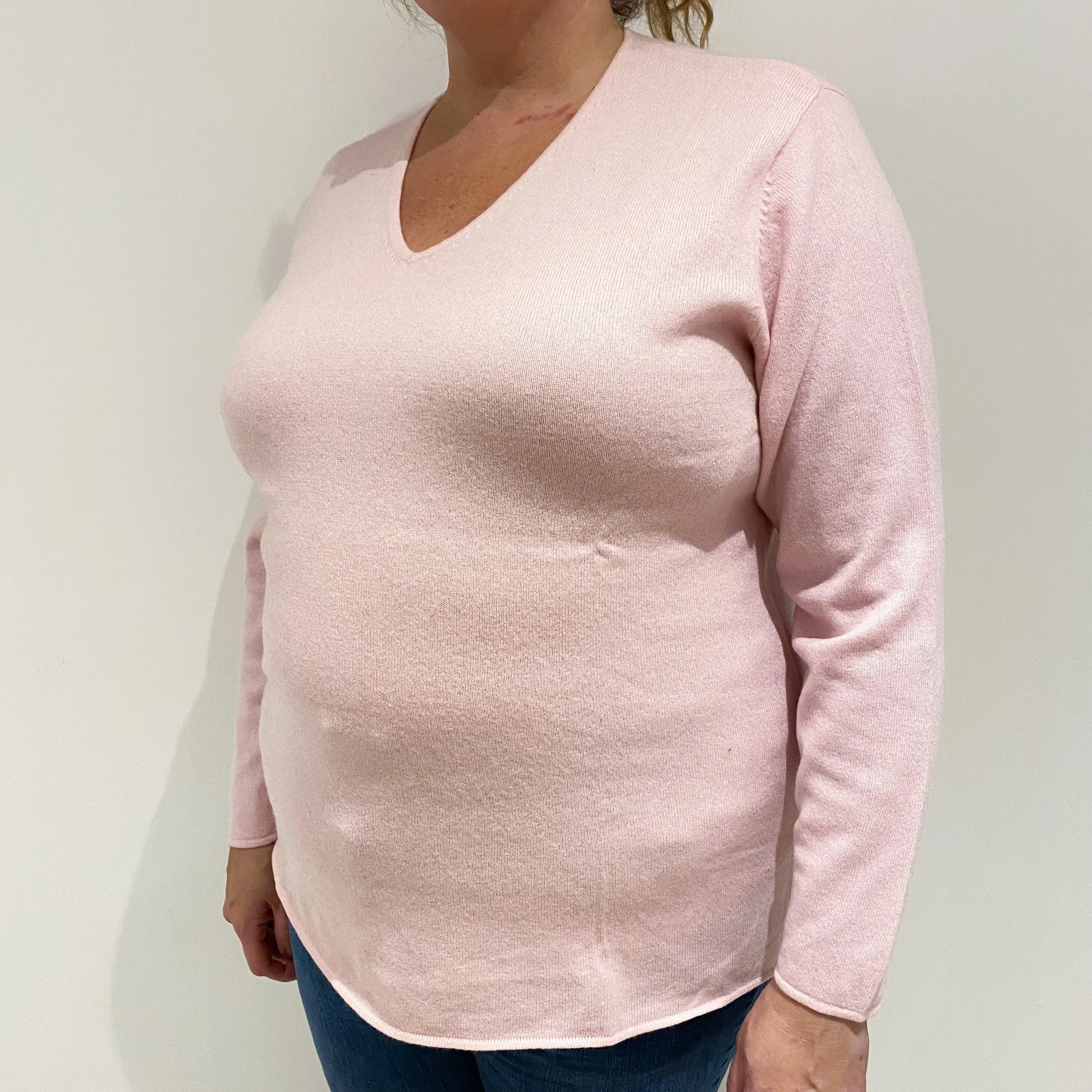 Carnation Pink Cashmere V-Neck Jumper Extra Large