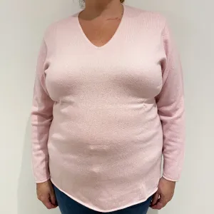 Carnation Pink Cashmere V-Neck Jumper Extra Large