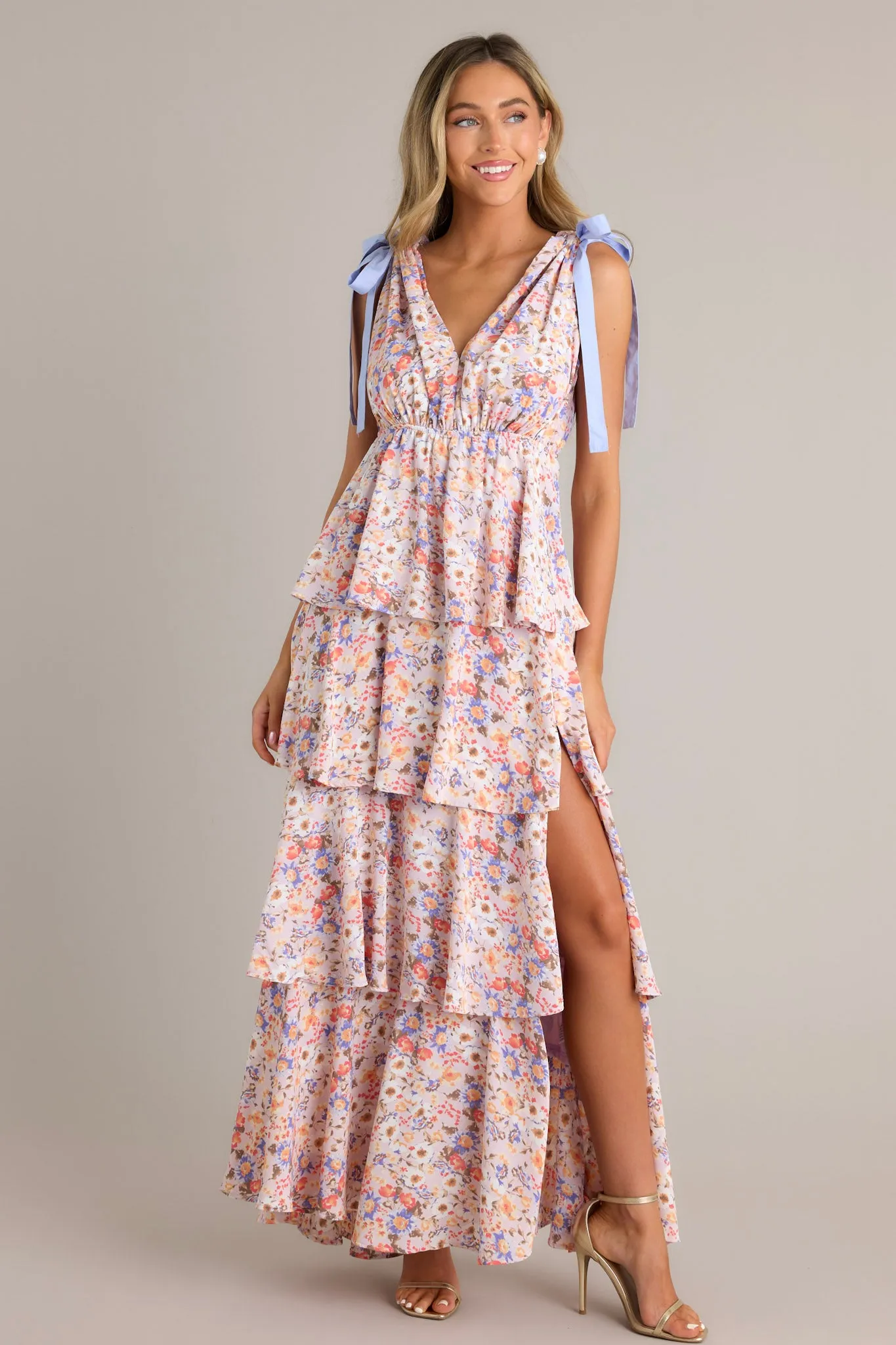 Charm and Petals Lavender Multi Floral Maxi Dress