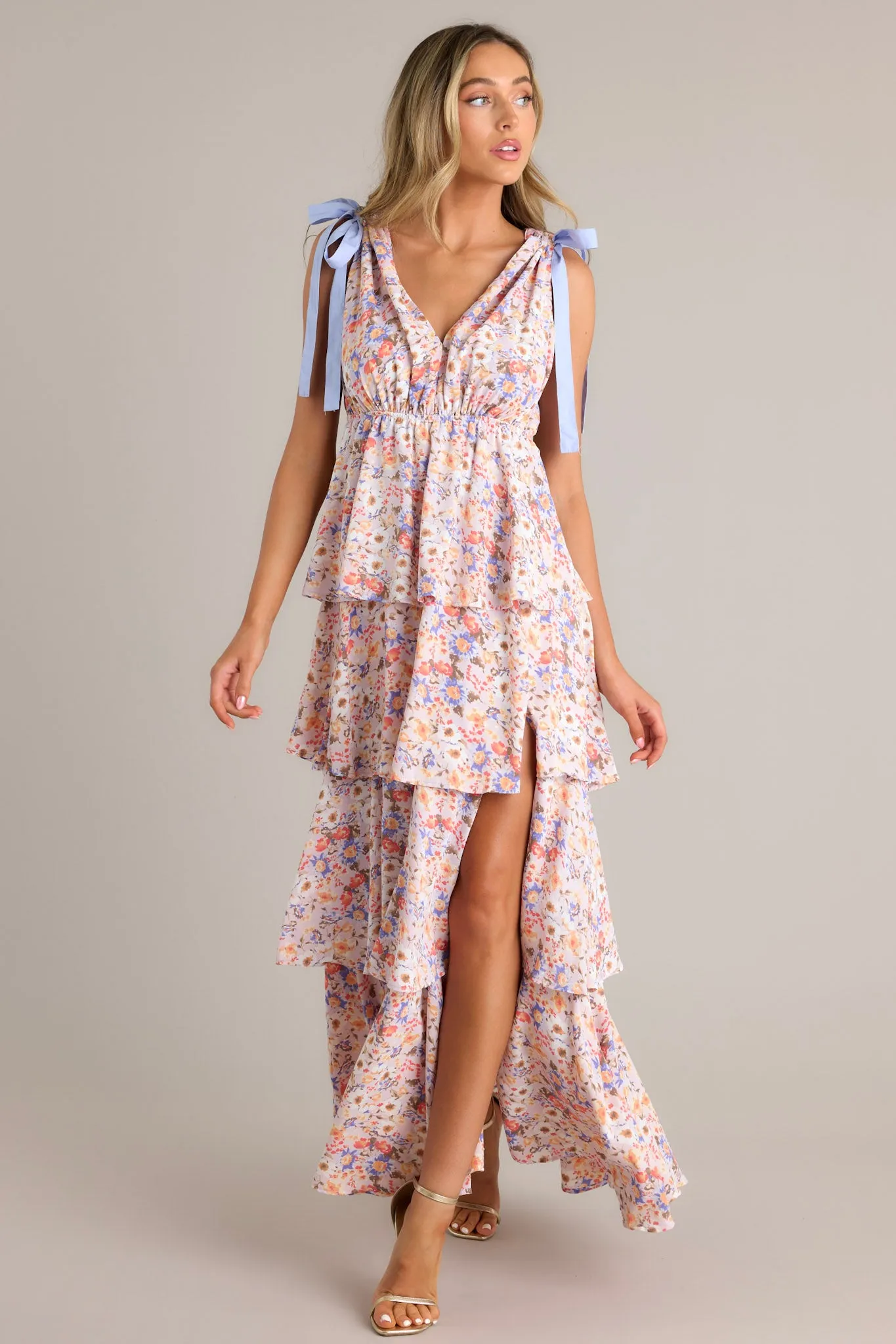 Charm and Petals Lavender Multi Floral Maxi Dress