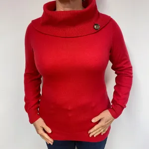 Cherry Red Cashmere Polo Neck Jumper Large