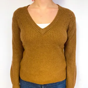 Chestnut Brown Chunky Cashmere V-Neck Jumper Small