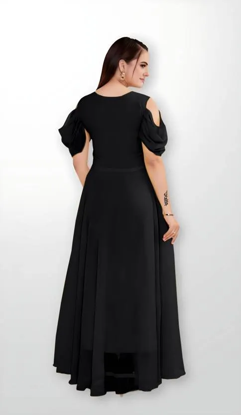 Classy Georgette Maxi Dress with Bell Sleeves for Women