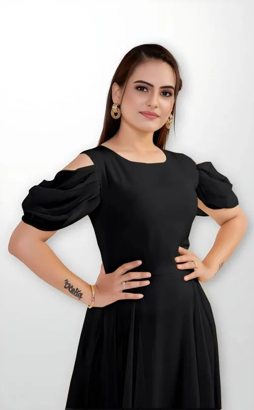 Classy Georgette Maxi Dress with Bell Sleeves for Women