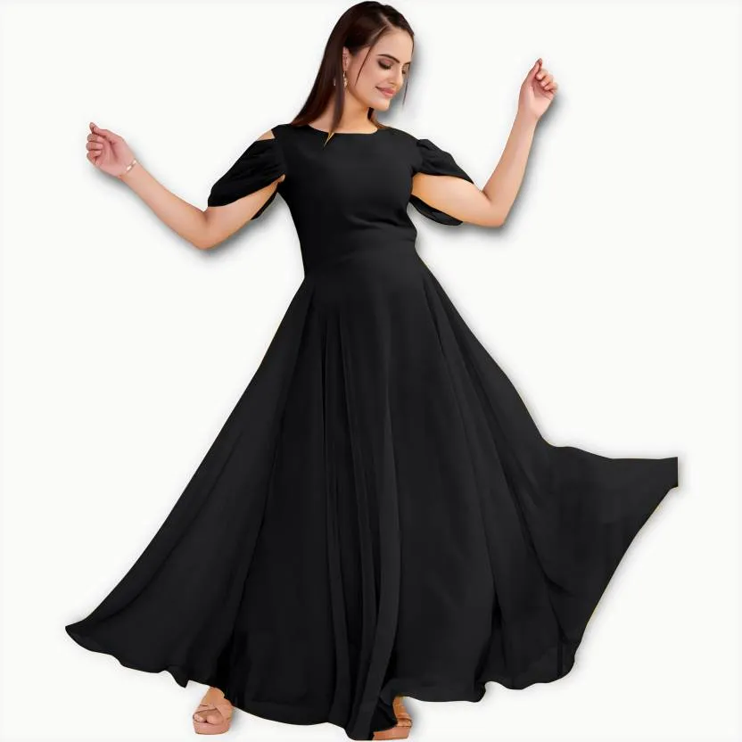 Classy Georgette Maxi Dress with Bell Sleeves for Women
