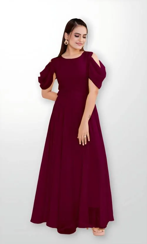 Classy Georgette Maxi Dress with Bell Sleeves for Women