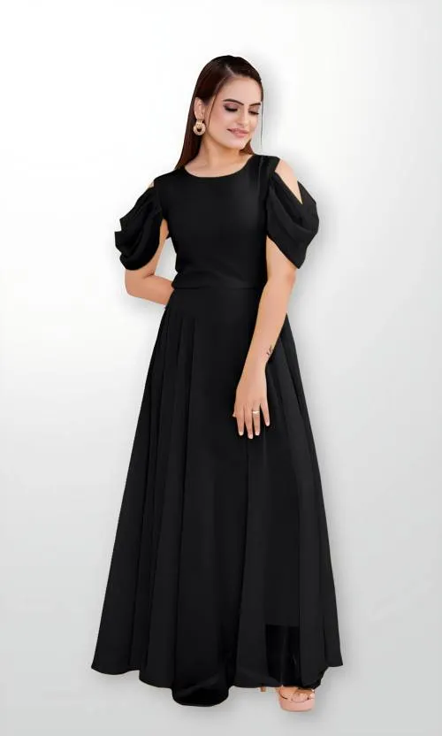 Classy Georgette Maxi Dress with Bell Sleeves for Women