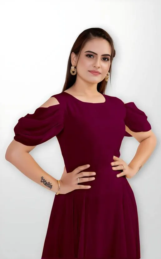 Classy Georgette Maxi Dress with Bell Sleeves for Women