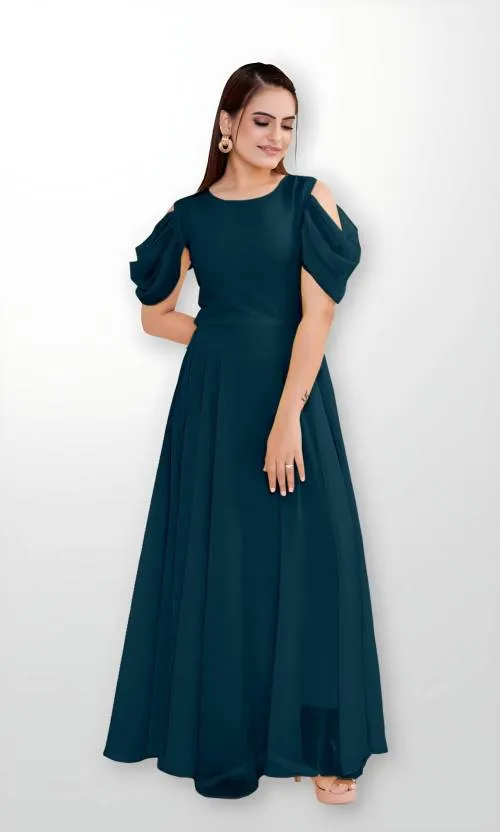 Classy Georgette Maxi Dress with Bell Sleeves for Women