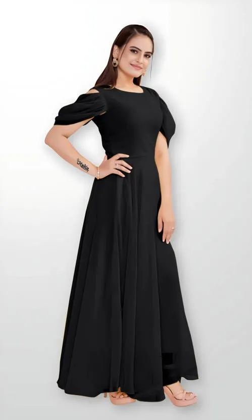 Classy Georgette Maxi Dress with Bell Sleeves for Women