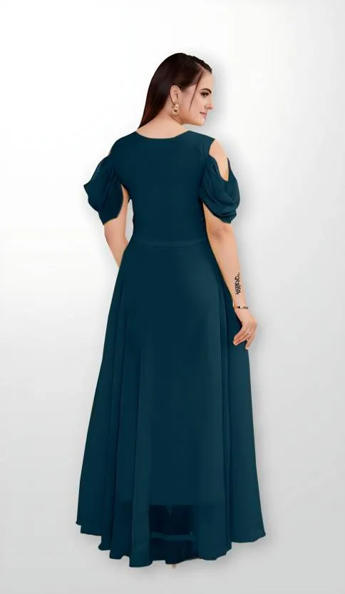 Classy Georgette Maxi Dress with Bell Sleeves for Women