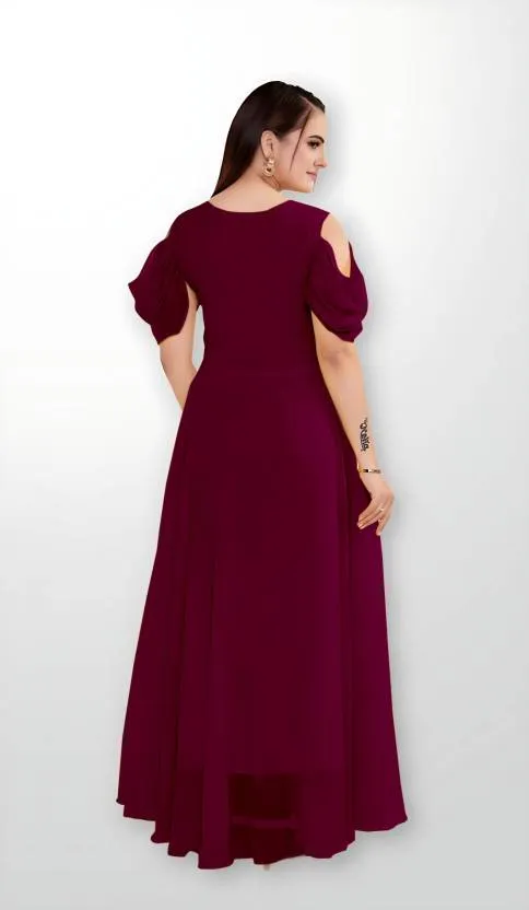 Classy Georgette Maxi Dress with Bell Sleeves for Women