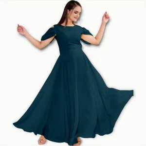 Classy Georgette Maxi Dress with Bell Sleeves for Women