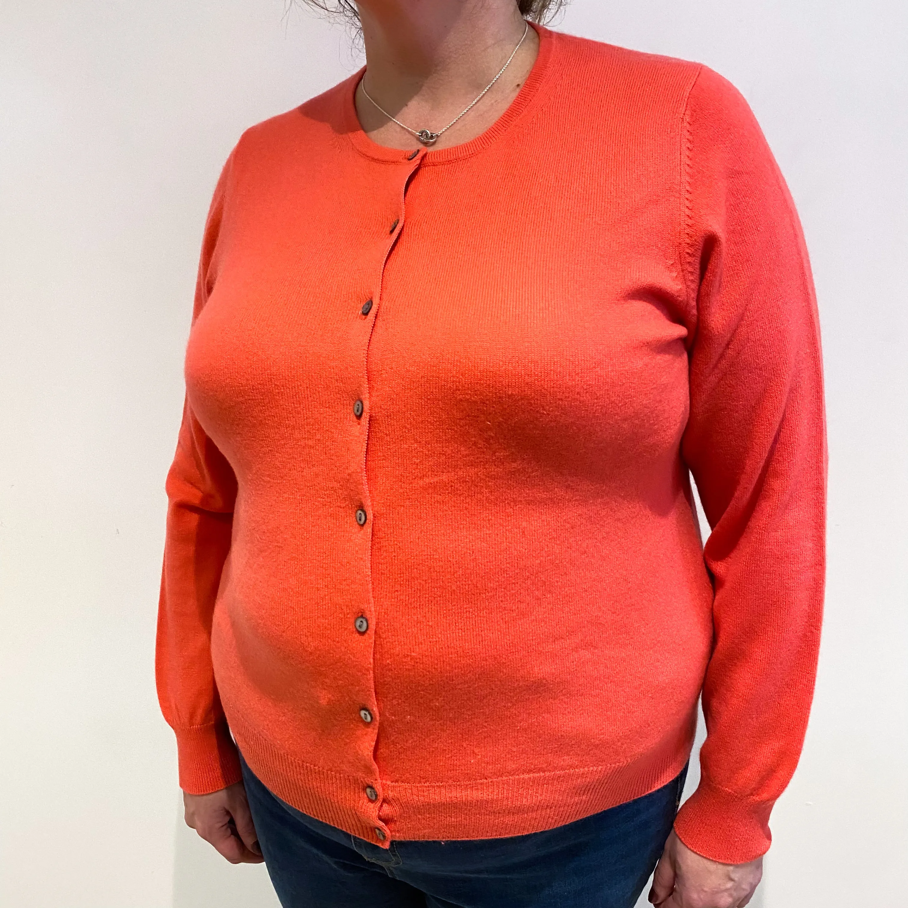 Coral Pink Cashmere Crew Neck Cardigan Extra Large