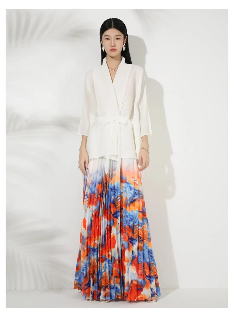 Couture Plissé Pleated Cardigan & Maxi Skirt