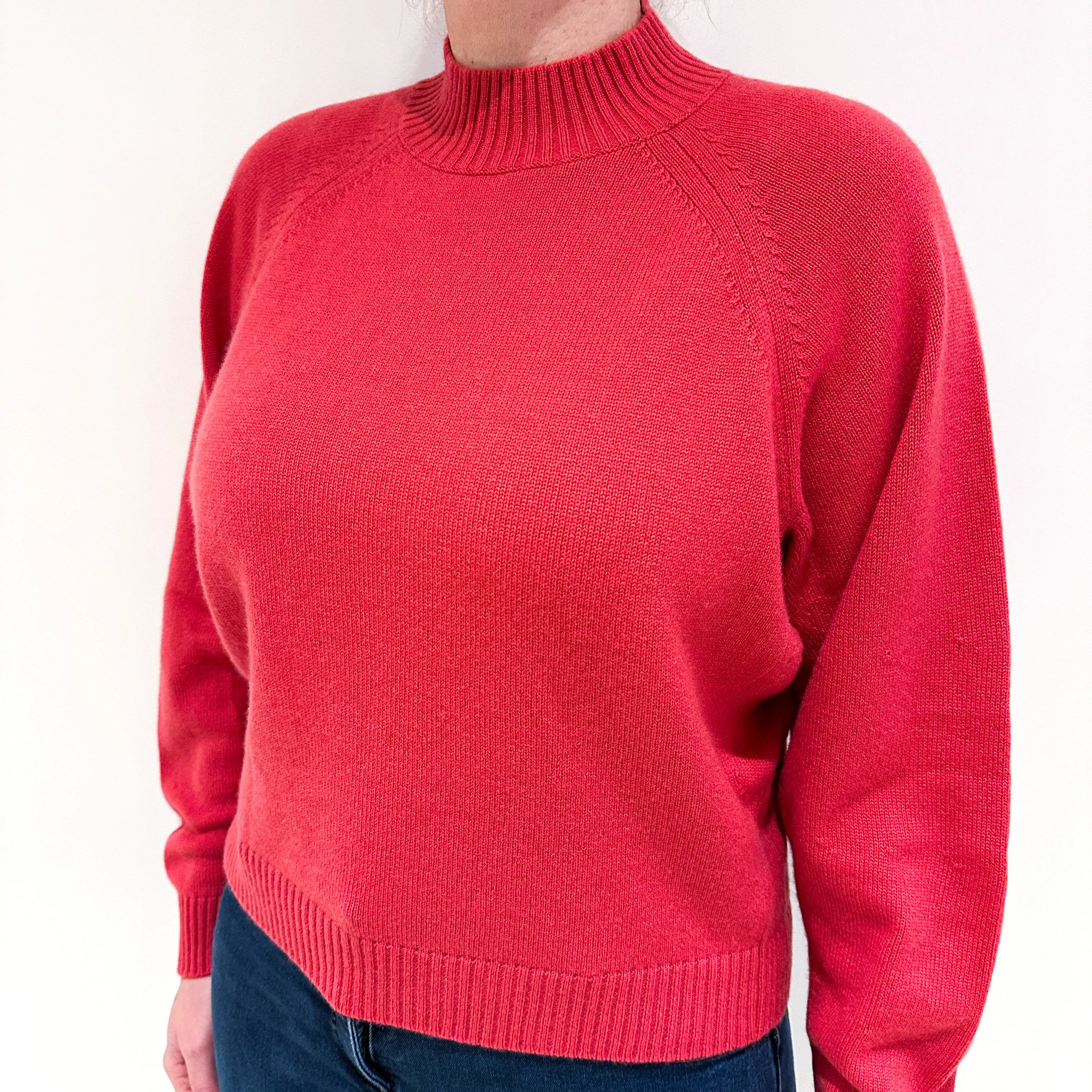 Cranberry Red Batwing Cashmere Turtle Neck Jumper Large
