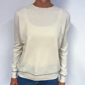 Cream Black Stripe Cashmere Crew Neck Jumper Medium