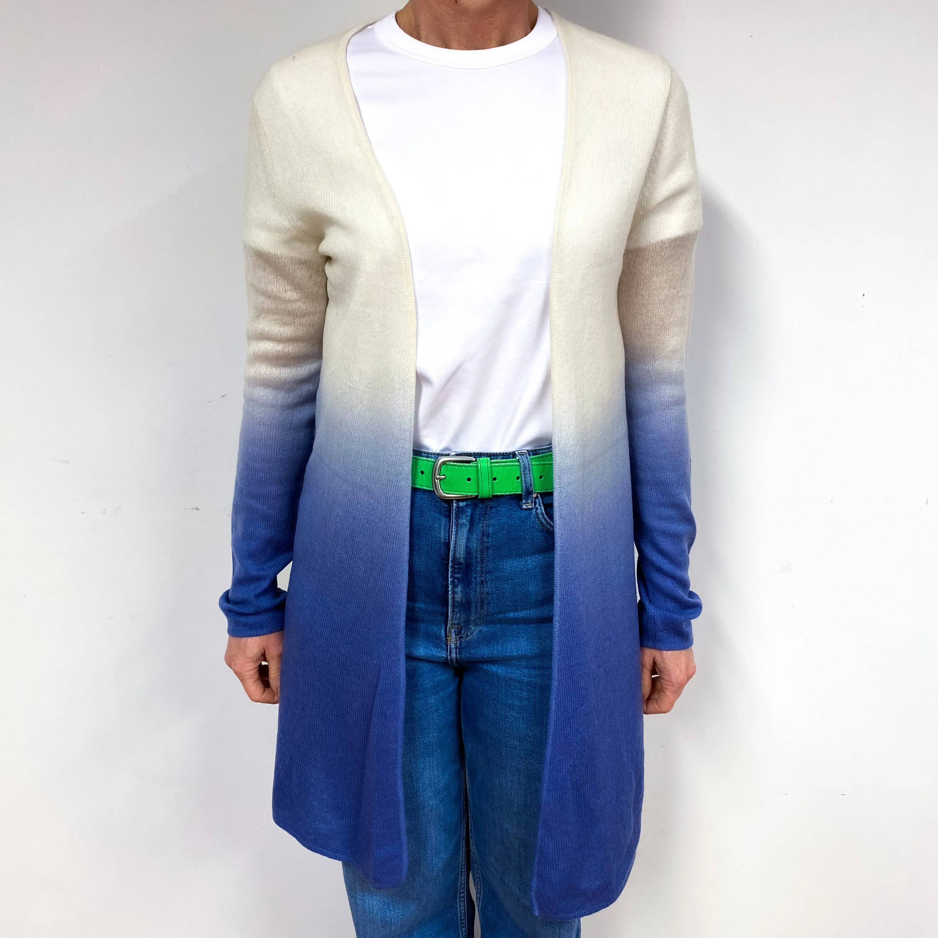Cream Blue Ombré Cashmere Lightweight Cardigan Medium